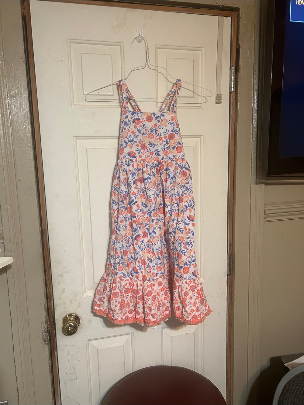 Haute Hippie Girls Floral Maxi Dress in Coral and Blue
